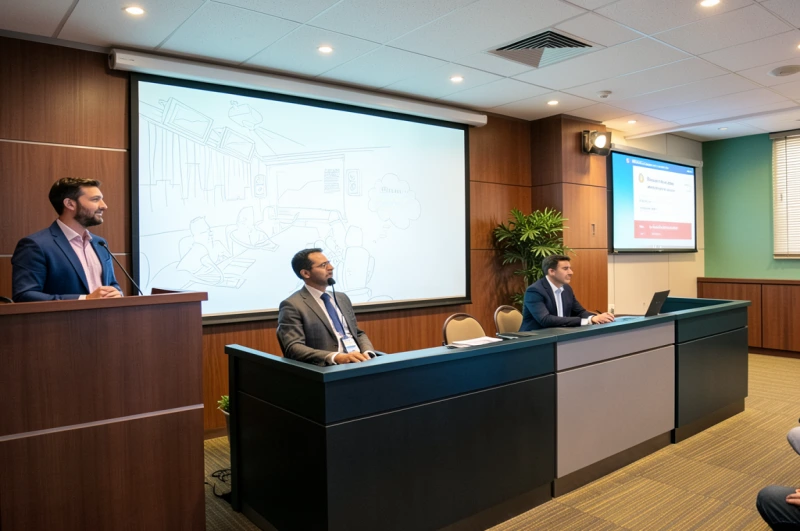 Интерактивное оборудование.Комплекс интерактивного оборудования, который может быть использован в актовом зале – интерактивная доска с проектором или мультитач-стол.Интерактивная доска.Доска представляет собой сенсорный экран, который работает в связке с компьютером и проектором. Возможности интерактивной доски достаточно велики, с ее помощью можно чертить, делать пометки, корректировать презентацию, управлять отображением информации, подключать и выводить информацию на экран с других электронных устройств (фото и видеокамера, микроскоп).